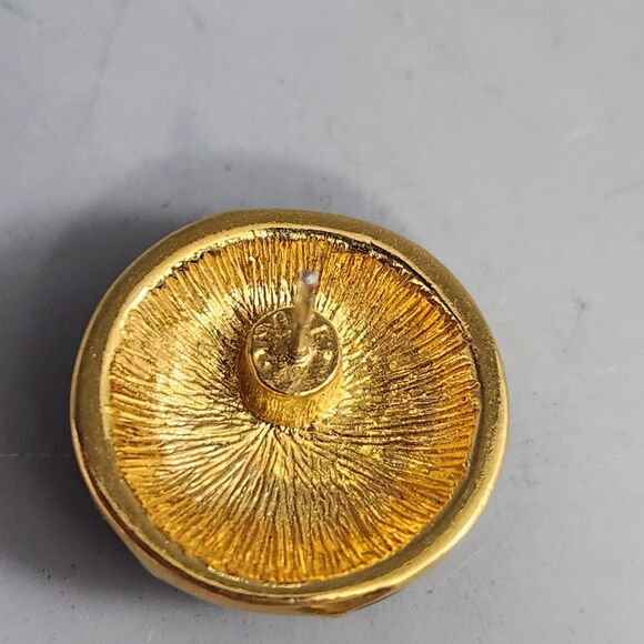 Monet Gold Black Stripe Earrings Enamel Post Pierced Ears VTG Costume Jewelry - Picture 7 of 8